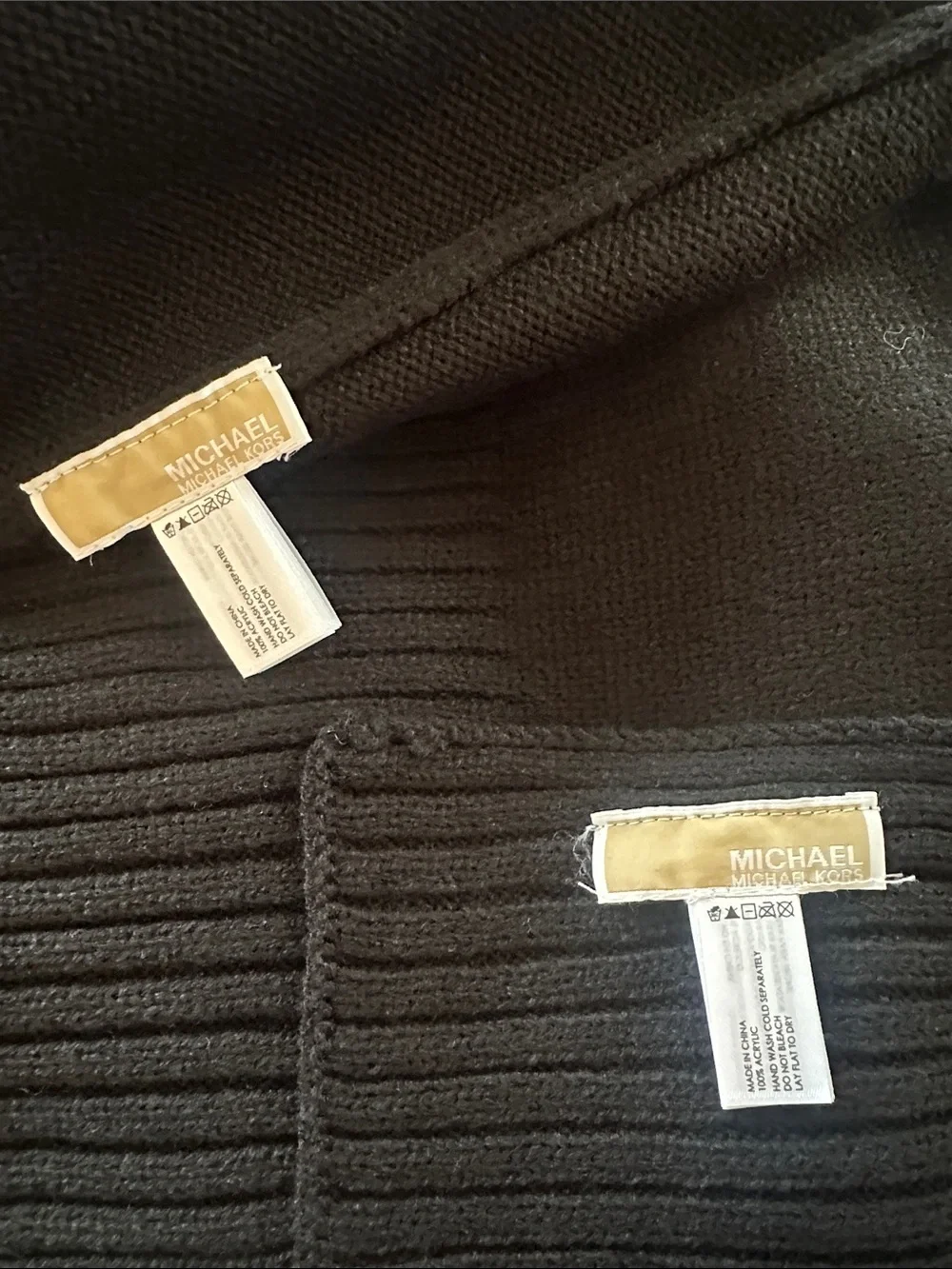 Michael Kors Black Knit Beanie and Scarf Set with Logo Accent